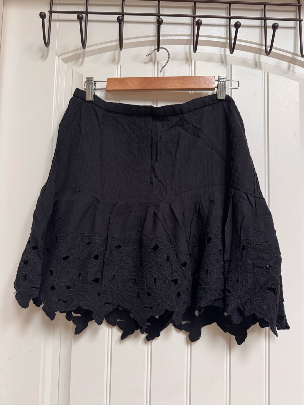 J. Crew Black Cotton Lace Eyelet Smocked Mini Skirt. Size 8